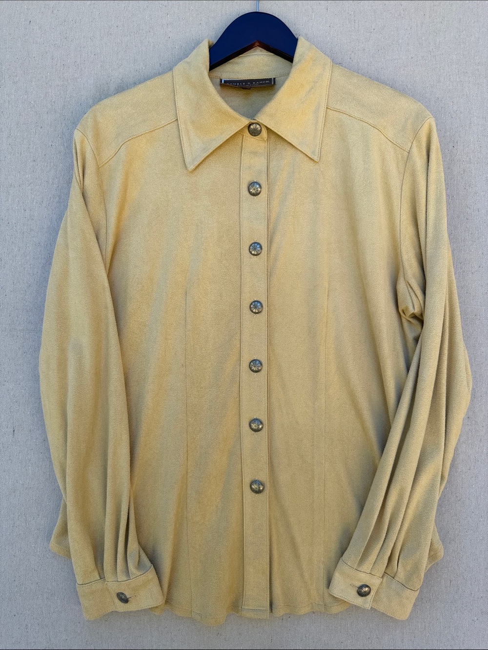 Double D Ranch vintage ultra suede women’s Button-Down Shirt in Light Yellow